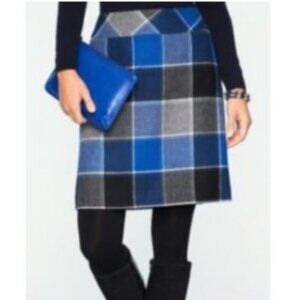 Talbots Womens Plaid Wool Blend Skirt size 14W plus Blue Gray plaid
